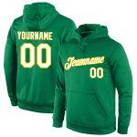 Custom Team Name Number Sports Hoodie Sweatshirt Kelly Green White Gold Personalized Stitched Pullover Personalized Stitched