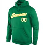 Custom Team Name Number Sports Hoodie Sweatshirt Kelly Green White Gold Personalized Stitched Pullover Personalized Stitched