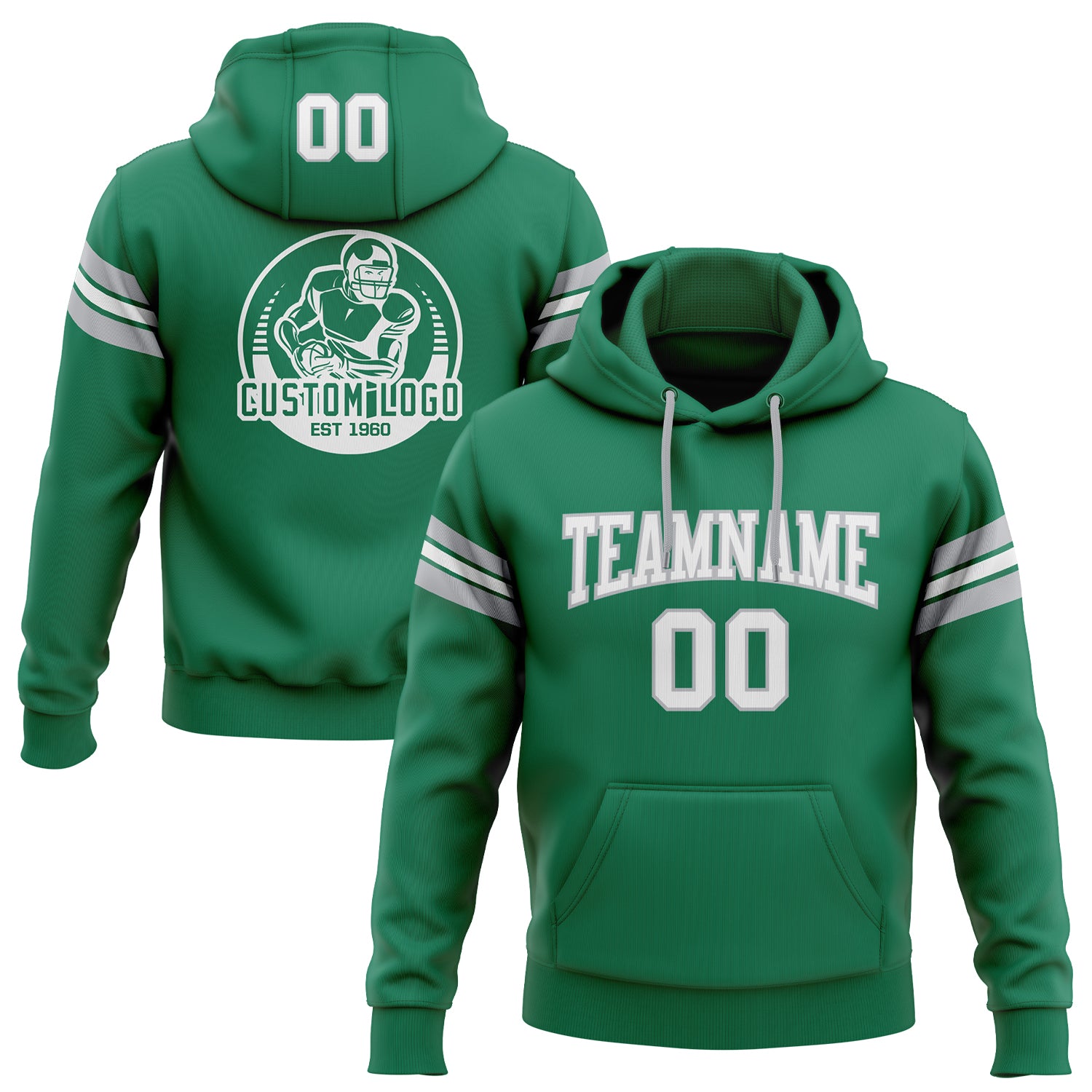 Custom Kelly Green Football Hoodie with Name and Number - Personalized Stitched Pullover Sweatshirt for Teams Personalized