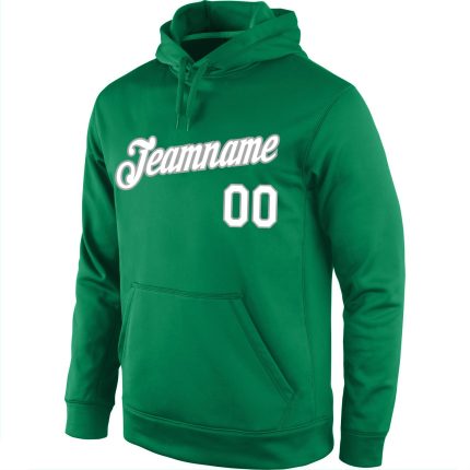 Custom Team Name Number Hoodie Pullover Sweatshirt in Kelly Green Gray, Personalized Stitched Sports Apparel Personalized