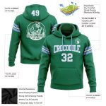 Custom Stitched Football Hoodie with Team Name and Number in Kelly Green, White, Light Blue - Personalized Pullover Sweatshirt