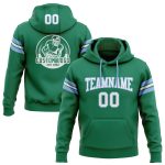 Custom Stitched Football Hoodie with Team Name and Number in Kelly Green, White, Light Blue - Personalized Pullover Sweatshirt