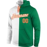 Custom Name Number Hoodie Personalized Stitched Pullover Sweatshirt in Kelly Green White Orange Split Fashion Sports Design
