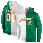 Custom Name Number Hoodie Personalized Stitched Pullover Sweatshirt in Kelly Green White Orange Split Fashion Sports Design