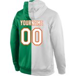 Custom Name Number Hoodie Personalized Stitched Pullover Sweatshirt in Kelly Green White Orange Split Fashion Sports Design