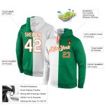 Custom Name Number Hoodie Personalized Stitched Pullover Sweatshirt in Kelly Green White Orange Split Fashion Sports Design