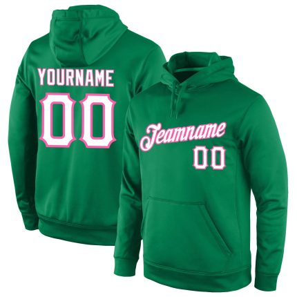 Custom Name Number Sports Hoodie Pullover Sweatshirt in Kelly Green White Pink - Personalized Team Apparel Personalized Stitched