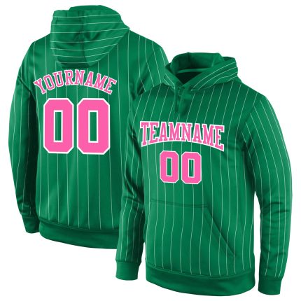 Custom Name and Number Sports Hoodie Sweatshirt - Personalized Kelly Green White Pinstripe Design Personalized Stitched Kelly