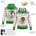 Custom 3D Mexican Flag Sports Hoodie with Name and Number in Kelly Green, White, Red - Personalized Pullover Sweatshirt Personalized