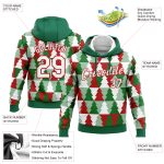 Custom Christmas Tree 3D Sports Hoodie with Personalized Name and Number - Stitched Kelly Green White-Red Pullover Sweatshirt