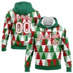 Custom Christmas Tree 3D Sports Hoodie with Personalized Name and Number - Stitched Kelly Green White-Red Pullover Sweatshirt