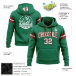 Custom Name and Number Football Hoodie Sweatshirt in Kelly Green with White-Red Stitching, Personalized Team Apparel Personalized