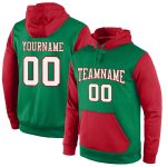 Custom Team Hoodie with Name and Number - Personalized Kelly Green White-Red Sports Pullover Sweatshirt Personalized Stitched