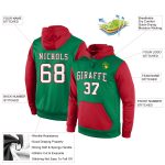 Custom Team Hoodie with Name and Number - Personalized Kelly Green White-Red Sports Pullover Sweatshirt Personalized Stitched