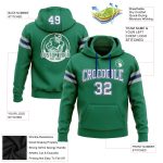 Custom Name and Number Hooded Sweatshirt for Football, Stitched in Kelly Green and White with Royal and Gray - Personalized Pullover