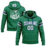 Custom Name and Number Hooded Sweatshirt for Football, Stitched in Kelly Green and White with Royal and Gray - Personalized Pullover