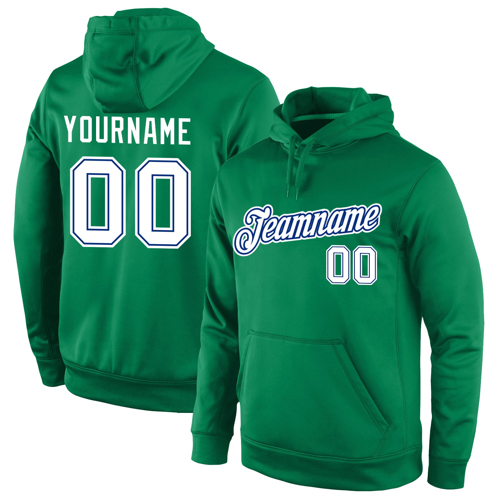 Custom Stitched Kelly Green White-Royal Sports Hoodie Sweatshirt Personalized Stitched Kelly Green White-Royal Sports Pullover