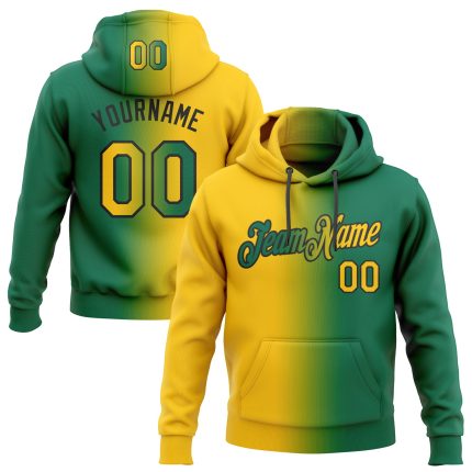 Custom Team Hoodie with Name & Number - Personalized Stitched Kelly Green Yellow-Black Gradient Fashion Sports Pullover Sweatshirt