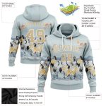 Custom Heron Sports Hoodie with Personalized Name & Number - Lakes Blue & Vegas Gold 3D Pattern Pullover Sweatshirt Personalized