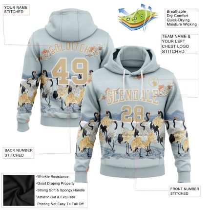 Custom Heron Sports Hoodie with Personalized Name & Number - Lakes Blue & Vegas Gold 3D Pattern Pullover Sweatshirt Personalized