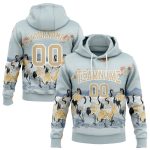 Custom Heron Sports Hoodie with Personalized Name & Number - Lakes Blue & Vegas Gold 3D Pattern Pullover Sweatshirt Personalized