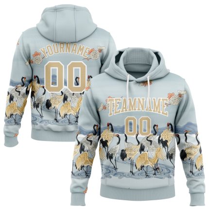 Custom Heron Sports Hoodie with Personalized Name & Number - Lakes Blue & Vegas Gold 3D Pattern Pullover Sweatshirt Personalized