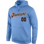 Custom Name Number Sports Hoodie Light Blue Black Orange Stitched Pullover Sweatshirt for Team Personalized Stitched Light