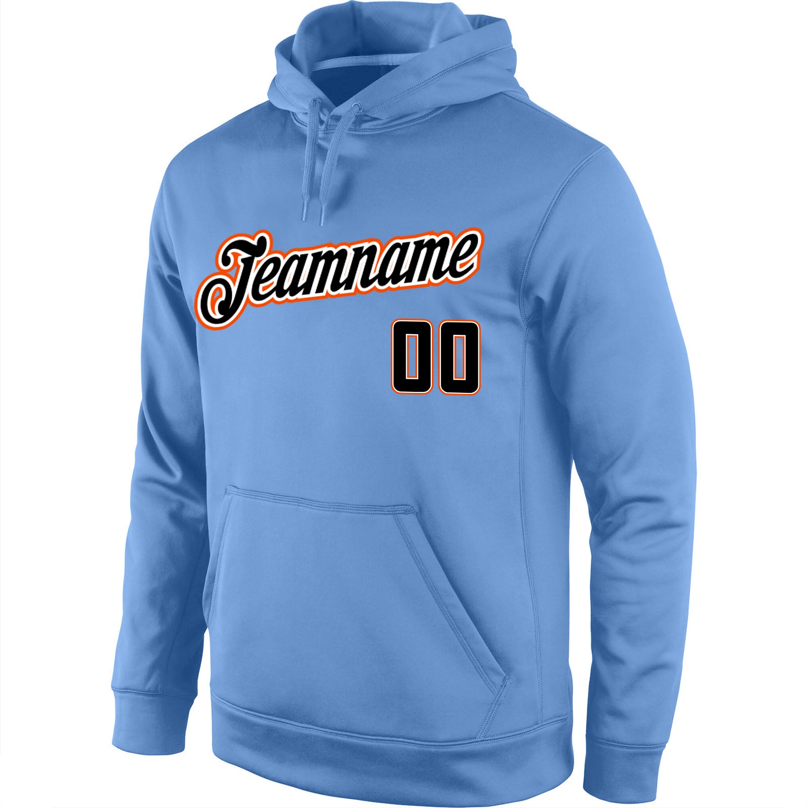 Personalized Stitched Light Blue Black-Orange Sports Pullover Sweatshirt Hoodie Team Custom Name and Number Custom Name Number Sports Hoodie Light Blue Black Orange Stitched Pullover Sweatshirt for Team Personalized Stitched Light - Image 2