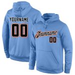 Custom Name Number Sports Hoodie Light Blue Black Orange Stitched Pullover Sweatshirt for Team Personalized Stitched Light