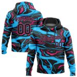 Custom Team Name Number Hoodie 3D Pattern Light Blue Black Pink Stitched Sports Pullover Sweatshirt Personalized Stitched