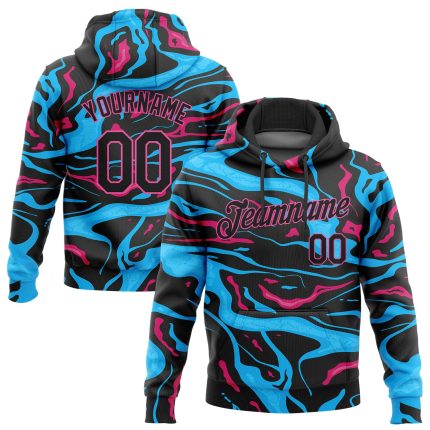 Custom Team Name Number Hoodie 3D Pattern Light Blue Black Pink Stitched Sports Pullover Sweatshirt Personalized Stitched