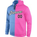 Custom Name Number Pullover Sports Hoodie Sweatshirt Light Blue Black-Pink Stylish Split Design Personalized Stitched Light