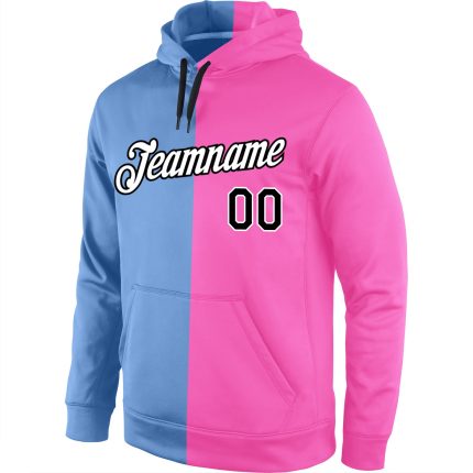 Custom Name Number Pullover Sports Hoodie Sweatshirt Light Blue Black-Pink Stylish Split Design Personalized Stitched Light