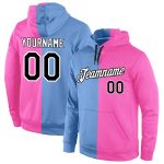 Custom Name Number Pullover Sports Hoodie Sweatshirt Light Blue Black-Pink Stylish Split Design Personalized Stitched Light