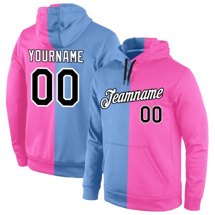 Custom Name Number Pullover Sports Hoodie Sweatshirt Light Blue Black-Pink Stylish Split Design Personalized Stitched Light