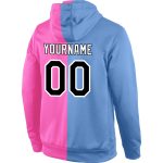 Custom Name Number Pullover Sports Hoodie Sweatshirt Light Blue Black-Pink Stylish Split Design Personalized Stitched Light