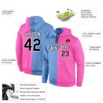 Custom Name Number Pullover Sports Hoodie Sweatshirt Light Blue Black-Pink Stylish Split Design Personalized Stitched Light