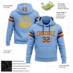 Custom Light Blue Burgundy-Gold Football Hoodie with Name & Number - Personalized Stitched Pullover Sweatshirt Personalized