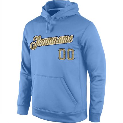 Custom Name and Number Light Blue Camo Navy Pullover Hoodie Sweatshirt for Sports Team Personalized Stitched Light Blue Camo-Navy