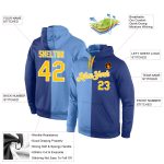 Custom Name Number Sports Hoodie Light Blue Gold-Royal Split Fashion Pullover Sweatshirt Personalized Stitched Light Blue