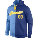 Custom Name Number Sports Hoodie Light Blue Gold-Royal Split Fashion Pullover Sweatshirt Personalized Stitched Light Blue