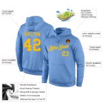 Custom Team Name Number Hoodie Light Blue Gold Sports Sweatshirt Pullover - Personalized Stitched Design Personalized Stitched