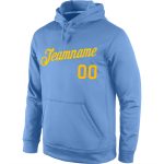 Custom Team Name Number Hoodie Light Blue Gold Sports Sweatshirt Pullover - Personalized Stitched Design Personalized Stitched