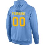 Custom Team Name Number Hoodie Light Blue Gold Sports Sweatshirt Pullover - Personalized Stitched Design Personalized Stitched