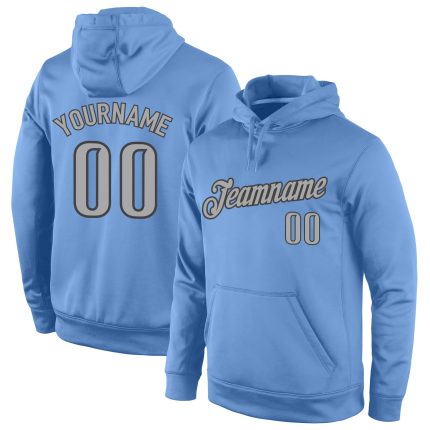 Custom Name Number Sports Hoodie Sweatshirt Light Blue Gray Navy Pullover - Personalized Team Apparel Personalized Stitched