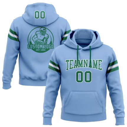 Custom Name Number Football Hoodie Sweatshirt Light Blue Kelly Green Stitched Pullover for Teams Personalized Stitched Light
