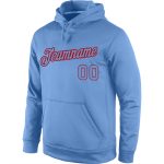 Custom Name and Number Sports Hoodie - Personalized Light Blue-Red Stitched Pullover Sweatshirt for Team Events Personalized