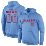 Custom Name and Number Sports Hoodie - Personalized Light Blue-Red Stitched Pullover Sweatshirt for Team Events Personalized