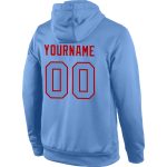 Custom Name and Number Sports Hoodie - Personalized Light Blue-Red Stitched Pullover Sweatshirt for Team Events Personalized