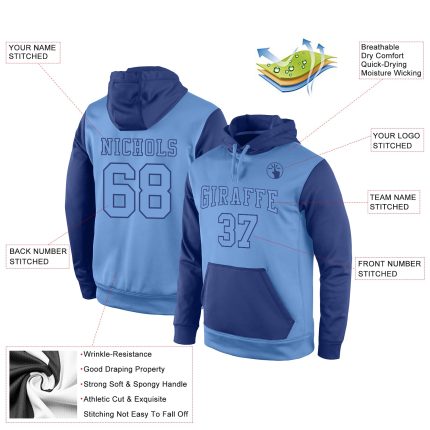 Custom Name and Number Pullover Hoodie - Light Blue Royal Sports Sweatshirt, Personalized Stitched for Team Spirit Personalized